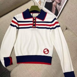 Женский джемпер Gucci 2023 белый с синими и красными полосками