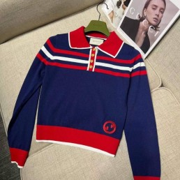 Женский джемпер Gucci 2023 синий с белыми и красными полосками