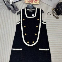 Женский костюм Chanel 2023 платье с жакетом черный с белым