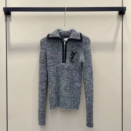 Женский джемпер Saint Laurent 2023 серый с молнией