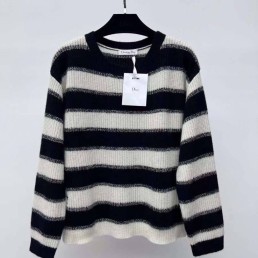 Женский шерстяной свитер Christian Dior 2023 черный с белым в полоску