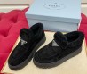 Женские замшевые ботинки Prada 2023 с мехом черные