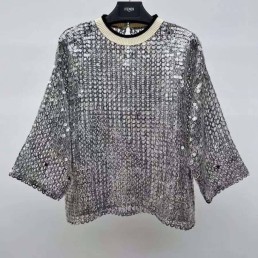 Женский джемпер Brunello Cucinelli 2023 в пайетках серебряный