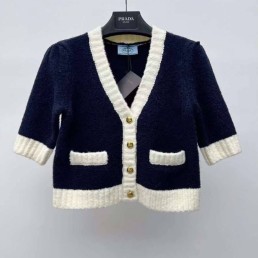 Женский шерстяной кардиган Gucci 2023 темно-синий с белым