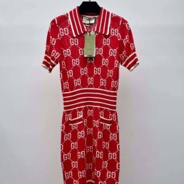 Женское платье Gucci 2023 красное с белым