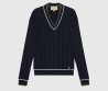 Женский джемпер Gucci 2023 черный с белыми и зелеными полосками