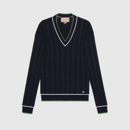 Женский джемпер Gucci 2023 черный с белыми и зелеными полосками