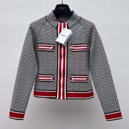 Женский жакет Balmain 2023 на молнии черно-белый с красным