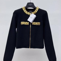 Женский жакет Balmain 2023 черный с золотым украшением