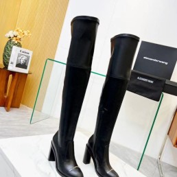 Женские кожаные ботфорты на каблуке Alexander Wang 2023 черные