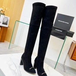 Женские замшевые ботфорты на каблуке Alexander Wang 2023 черные