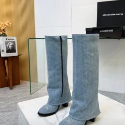 Женские текстильные сапоги Alexander Wang 2023 голубые на молнии
