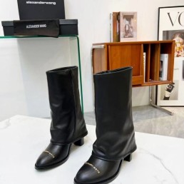 Женские кожаные сапоги Alexander Wang 2023 черные на каблуке