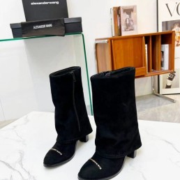 Женские замшевые сапоги Alexander Wang 2023 черные на каблуке
