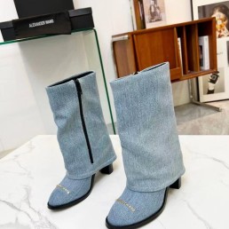 Женские текстильные сапоги Alexander Wang 2023 голубые на каблуке