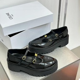 Женские кожаные туфли Celine 2023 с ремешками черные