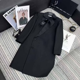 Женское платье-пиджак Saint Laurent 2023 черное с атласным воротником