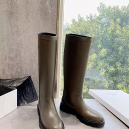 Женские кожаные сапоги Celine 2023 болотно-зеленые