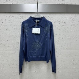 Женский джемпер Brunello Cucinelli 2023 синий с вышивкой