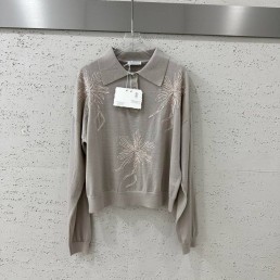 Женский джемпер Brunello Cucinelli 2023 бежевый с вышивкой