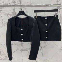 Женский костюм Saint Laurent 2023 черный с сердцами из страз