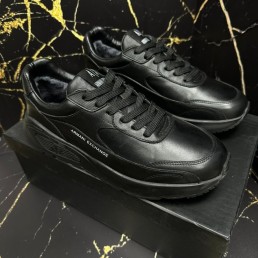 Мужские кожаные кроссовки Armani Exchange 2023 на меху черные