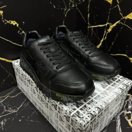 Мужские кожаные кроссовки Premiata 2023 черные на меху