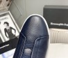 Мужские кожаные кеды Ermenegildo Zegna 2023 темно-синие на меху