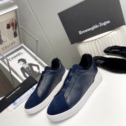 Мужские комбинированные кеды Ermenegildo Zegna 2023 темно-синие на меху