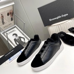 Мужские комбинированные кеды Ermenegildo Zegna 2023 черные на меху