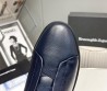 Мужские кожаные кеды Ermenegildo Zegna 2023 темно-синие на меху с черной подошвой