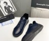 Мужские кожаные кеды Ermenegildo Zegna 2023 темно-синие на меху с черной подошвой