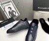 Мужские кожаные кеды Ermenegildo Zegna 2023 темно-синие на меху с черной подошвой