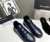 Мужские кожаные кеды Ermenegildo Zegna 2023 темно-синие на меху с черной подошвой