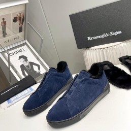 Мужские замшевые кеды Ermenegildo Zegna 2023 синие на меху