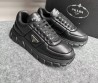 Мужские кожаные кроссовки Prada 2023 черные с логотипом
