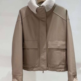 Женская кожаная куртка Brunello Cucinelli 2023 бежевая