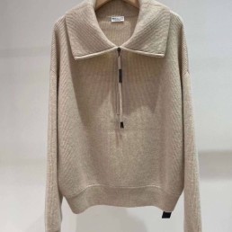 Женский джемпер c воротником на молнии Brunello Cucinelli 2023 бежевый