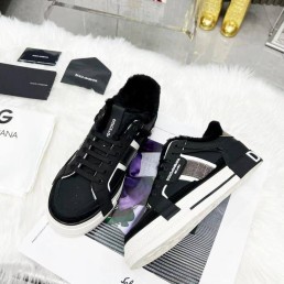 Мужские кроссовки на меху Dolce & Gabbana 2023 черные с серебряными полосками