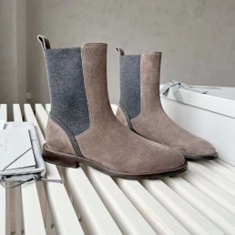 Женские замшевые сапоги Brunello Cucinelli 2023 коричневые