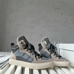 Женские замшевые кроссовки Brunello Cucinelli 2023 серые с коричневым