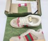 Женские кожаные кроссовки на меху Gucci 2023 бежевые с розовым