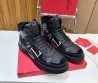 Мужские кожаные высокие кроссовки на меху Valentino 2023 черные