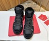 Мужские кожаные высокие кроссовки на меху Valentino 2023 черные