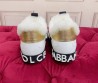 Женские кожаные кроссовки на меху Dolce & Gabbana 2023 белые с золотыми вставками