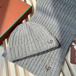 Женский кашемировый комплект шапка и шарф Loro Piana 2023 серый