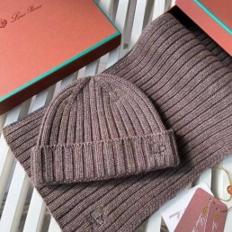 Женский кашемировый комплект шапка и шарф Loro Piana 2023 коричневый