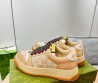 Женские кожаные кроссовки Gucci 2023 бежевые с разноцветными шнурками