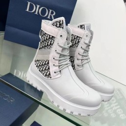 Женские комбинированные ботинки Christian Dior 2023 светло-серые