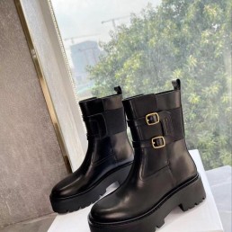 Женские кожаные ботинки Celine 2023 с пряжками черные